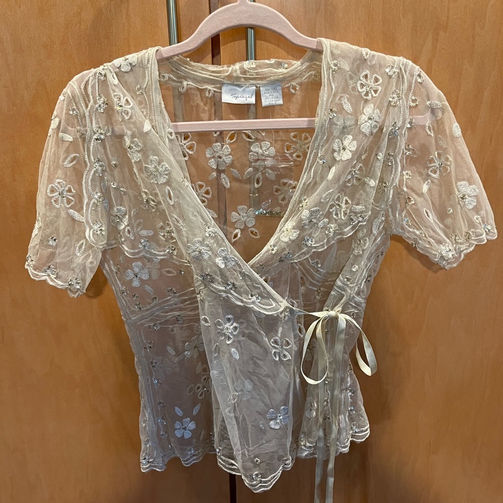 Spiegel Sheer Embroidered Top with Cream Accents